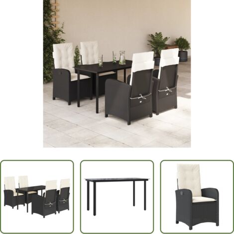 Sedie da giardino reclinabili -  Set da Pranzo da Giardino 5 pz Nero con Cuscini in Polyrattan