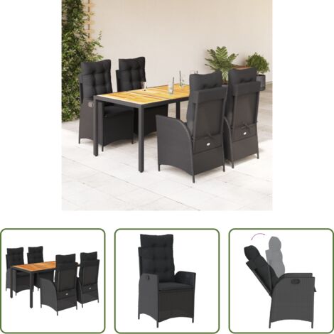 Sedie da giardino reclinabili -  Set da Pranzo da Giardino 5 pz Nero con Cuscini in Polyrattan