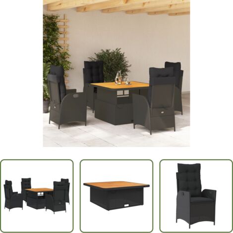 Sedie da giardino reclinabili -  Set da Pranzo da Giardino 5 pz Nero con Cuscini in Polyrattan