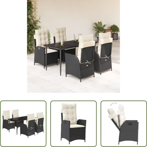Sedie da giardino reclinabili -  Set da Pranzo da Giardino 5 pz Nero con Cuscini in Polyrattan