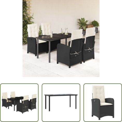Sedie da giardino reclinabili -  Set da Pranzo da Giardino 5 pz Nero con Cuscini in Polyrattan
