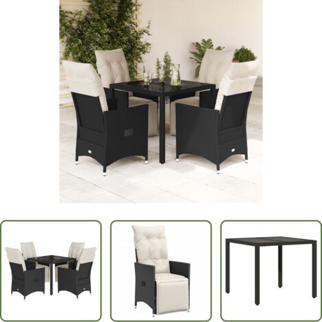 Sedie da giardino reclinabili -  Set da Pranzo da Giardino 5 pz Nero con Cuscini in Polyrattan