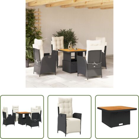 Sedie da giardino reclinabili -  Set da Pranzo da Giardino 5 pz Nero con Cuscini in Polyrattan