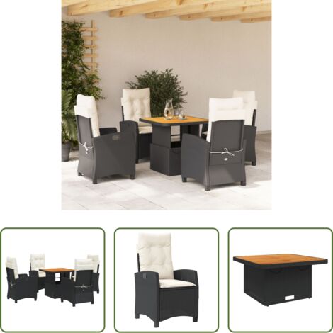 Sedie da giardino reclinabili -  Set da Pranzo da Giardino 5 pz Nero con Cuscini in Polyrattan