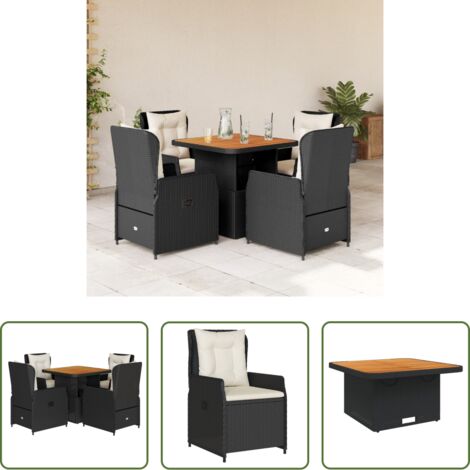 Sedie da giardino reclinabili -  Set da Pranzo da Giardino 5 pz Nero con Cuscini in Polyrattan