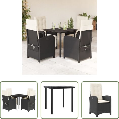 Sedie da giardino reclinabili -  Set da Pranzo da Giardino 5 pz Nero con Cuscini in Polyrattan