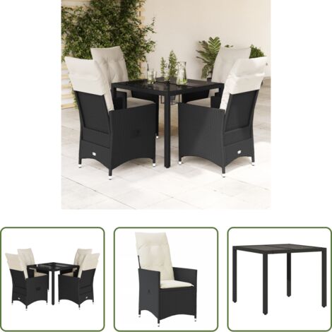Sedie da giardino reclinabili -  Set da Pranzo da Giardino 5 pz Nero con Cuscini in Polyrattan