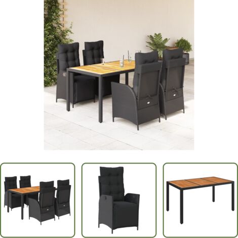 Sedie da giardino reclinabili -  Set da Pranzo da Giardino 5 pz Nero con Cuscini in Polyrattan
