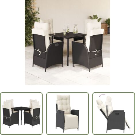 Sedie da giardino reclinabili -  Set da Pranzo da Giardino 5 pz Nero con Cuscini in Polyrattan