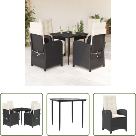 Sedie da giardino reclinabili -  Set da Pranzo da Giardino 5 pz Nero con Cuscini in Polyrattan