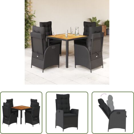Sedie da giardino reclinabili -  Set da Pranzo da Giardino 5 pz Nero con Cuscini in Polyrattan