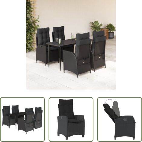 Sedie da giardino reclinabili -  Set da Pranzo da Giardino 5 pz Nero con Cuscini in Polyrattan