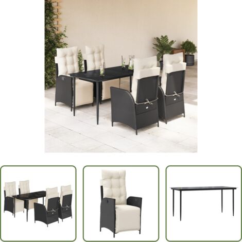 Sedie da giardino reclinabili -  Set da Pranzo da Giardino 5 pz Nero con Cuscini in Polyrattan