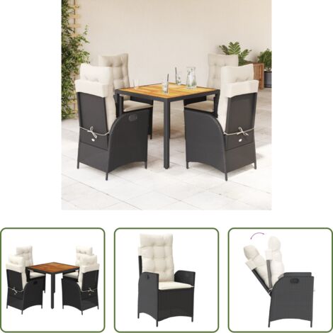 Sedie da giardino reclinabili -  Set da Pranzo da Giardino 5 pz Nero con Cuscini in Polyrattan