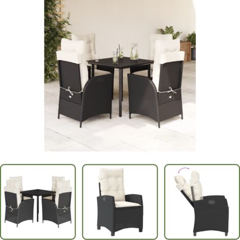 Sedie da giardino reclinabili -  Set da Pranzo da Giardino 5 pz Nero con Cuscini in Polyrattan