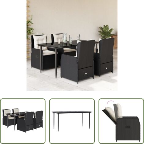 Sedie da giardino reclinabili -  Set da Pranzo da Giardino 5 pz Nero con Cuscini in Polyrattan