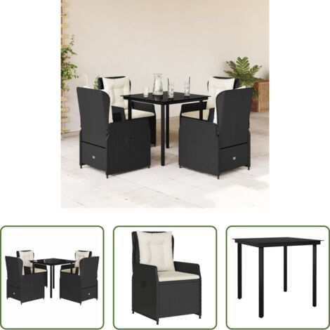 Sedie da giardino reclinabili -  Set da Pranzo da Giardino 5 pz Nero con Cuscini in Polyrattan