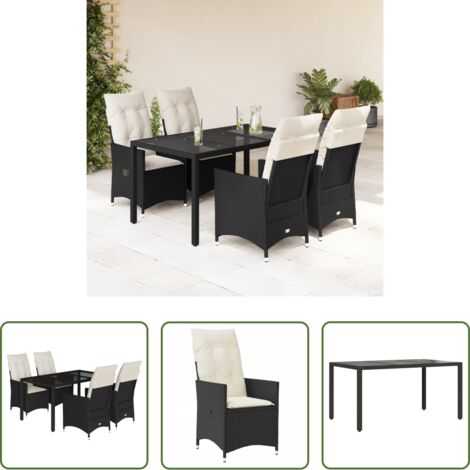 Sedie da giardino reclinabili -  Set da Pranzo da Giardino 5 pz Nero con Cuscini in Polyrattan