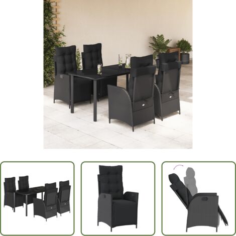 Sedie da giardino reclinabili -  Set da Pranzo da Giardino 5 pz Nero con Cuscini in Polyrattan