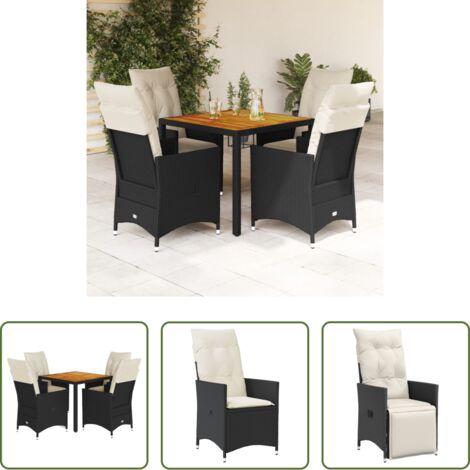 Sedie da giardino reclinabili -  Set da Pranzo da Giardino 5 pz Nero con Cuscini in Polyrattan