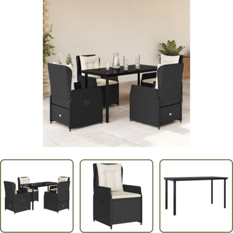 Sedie da giardino reclinabili -  Set da Pranzo da Giardino 5 pz Nero con Cuscini in Polyrattan