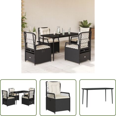 Sedie da giardino reclinabili -  Set da Pranzo da Giardino 5 pz Nero con Cuscini in Polyrattan