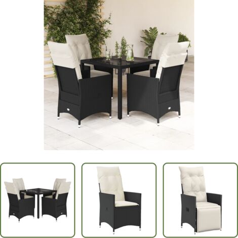 Sedie da giardino reclinabili -  Set da Pranzo da Giardino 5 pz Nero con Cuscini in Polyrattan