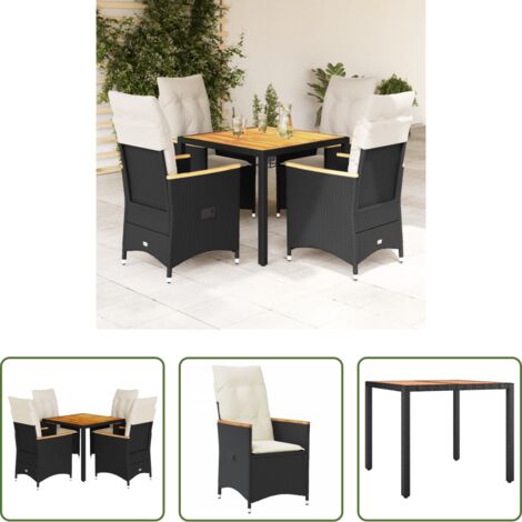 Sedie da giardino reclinabili -  Set da Pranzo da Giardino 5 pz Nero con Cuscini in Polyrattan