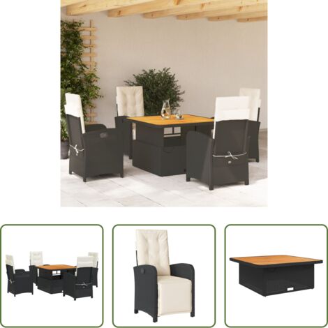 Sedie da giardino reclinabili -  Set da Pranzo da Giardino 5 pz Nero con Cuscini in Polyrattan