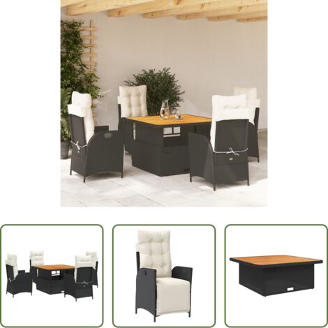 Sedie da giardino reclinabili -  Set da Pranzo da Giardino 5 pz Nero con Cuscini in Polyrattan