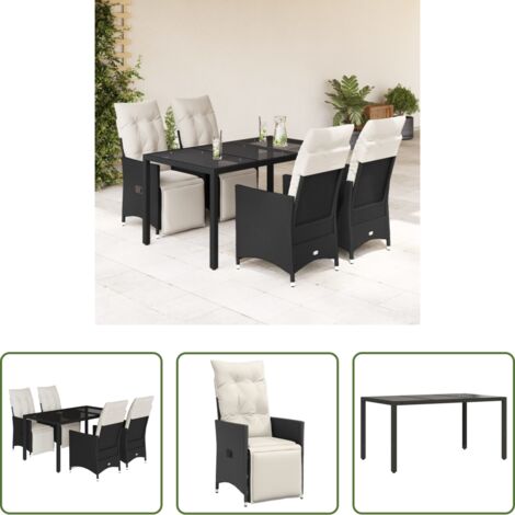 Sedie da giardino reclinabili -  Set da Pranzo da Giardino 5 pz Nero con Cuscini in Polyrattan