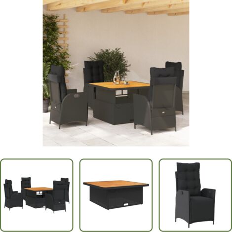 Sedie da giardino reclinabili -  Set da Pranzo da Giardino 5 pz Nero con Cuscini in Polyrattan