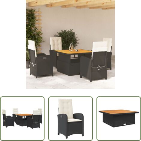 Sedie da giardino reclinabili -  Set da Pranzo da Giardino 5 pz Nero con Cuscini in Polyrattan