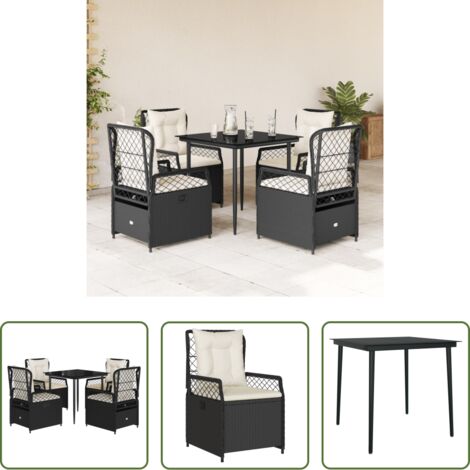 Sedie da giardino reclinabili -  Set da Pranzo da Giardino 5 pz Nero con Cuscini in Polyrattan
