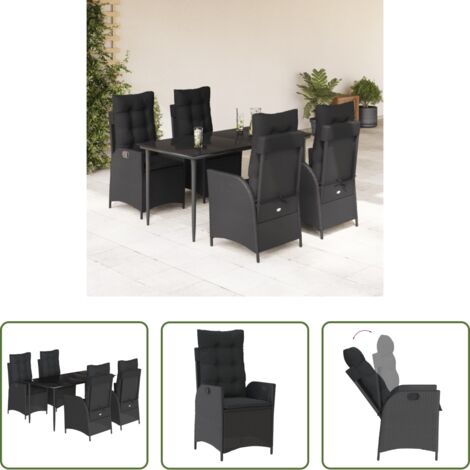 Sedie da giardino reclinabili -  Set da Pranzo da Giardino 5 pz Nero con Cuscini in Polyrattan