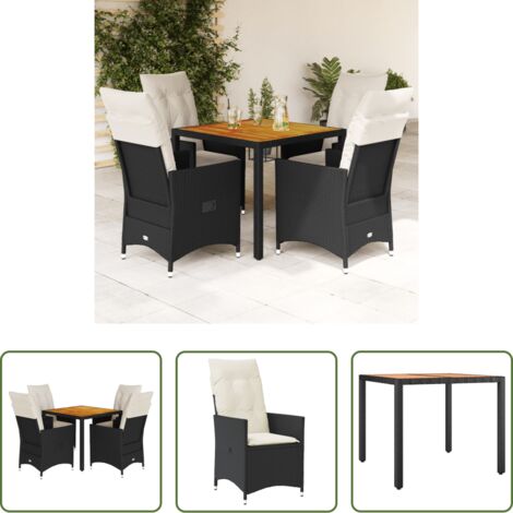 Sedie da giardino reclinabili -  Set da Pranzo da Giardino 5 pz Nero con Cuscini in Polyrattan