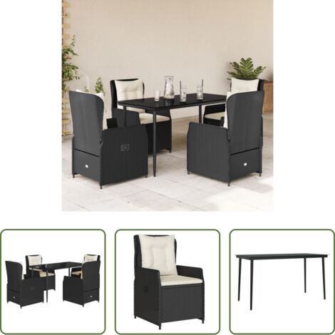 Sedie da giardino reclinabili -  Set da Pranzo da Giardino 5 pz Nero con Cuscini in Polyrattan