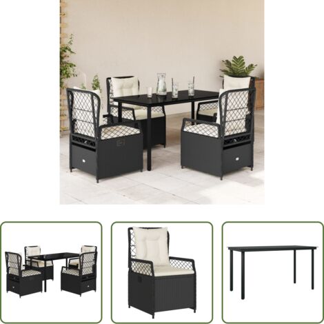 Sedie da giardino reclinabili -  Set da Pranzo da Giardino 5 pz Nero con Cuscini in Polyrattan