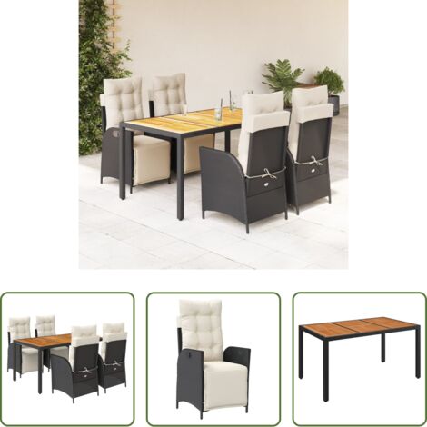 Sedie da giardino reclinabili -  Set da Pranzo da Giardino 5 pz Nero con Cuscini in Polyrattan