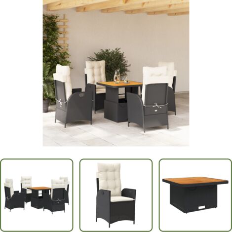 Sedie da giardino reclinabili -  Set da Pranzo da Giardino 5 pz Nero con Cuscini in Polyrattan