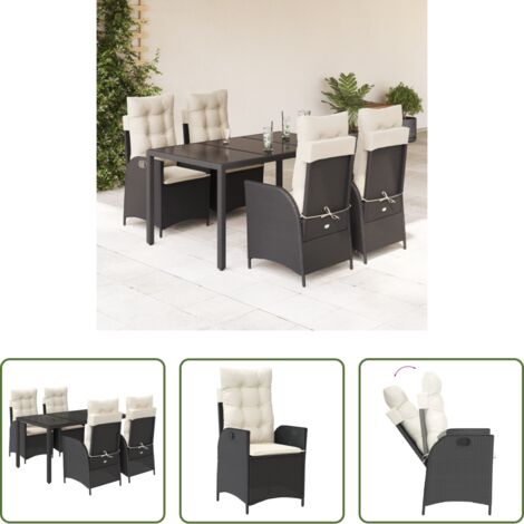 Sedie da giardino reclinabili -  Set da Pranzo da Giardino 5 pz Nero con Cuscini in Polyrattan