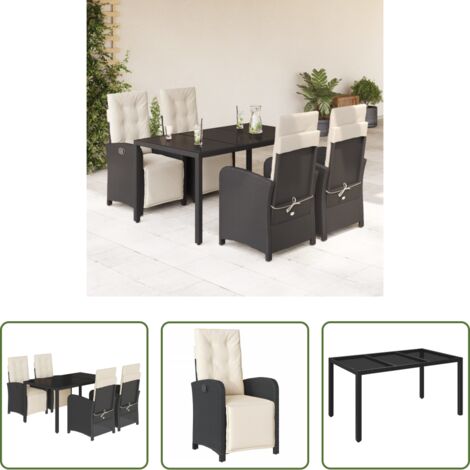 Sedie da giardino reclinabili -  Set da Pranzo da Giardino 5 pz Nero con Cuscini in Polyrattan