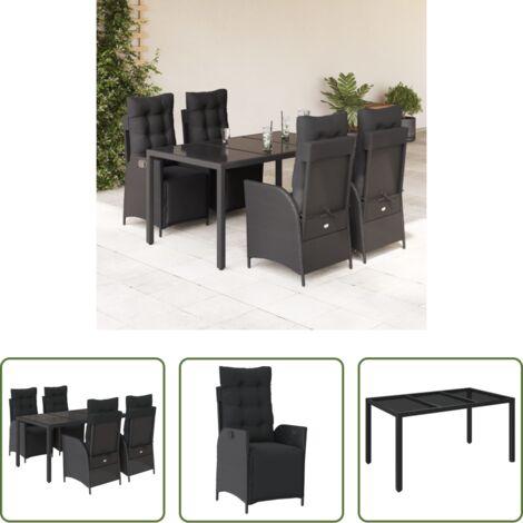 Sedie da giardino reclinabili -  Set da Pranzo da Giardino 5 pz Nero con Cuscini in Polyrattan
