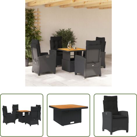 Sedie da giardino reclinabili -  Set da Pranzo da Giardino 5 pz Nero con Cuscini in Polyrattan
