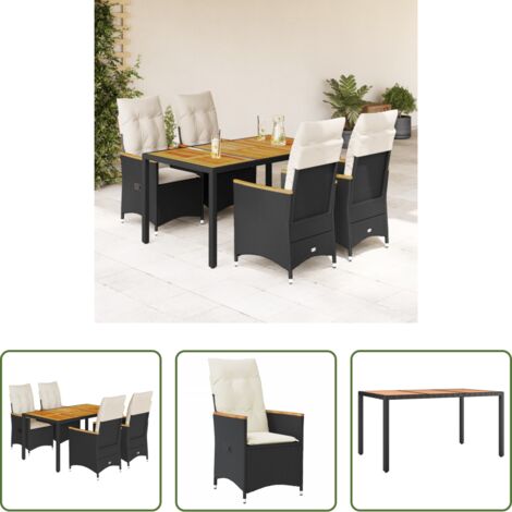 Sedie da giardino reclinabili -  Set da Pranzo da Giardino 5 pz Nero con Cuscini in Polyrattan