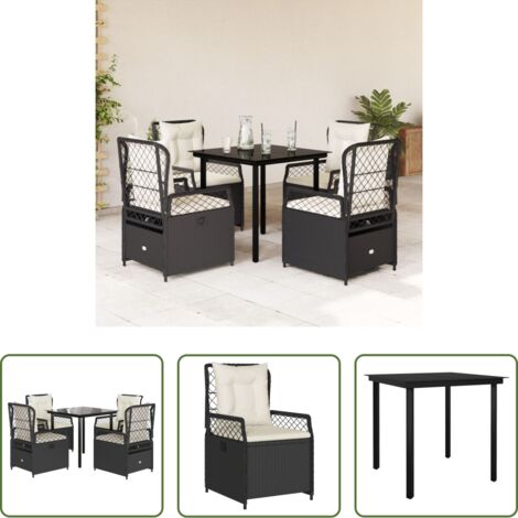 Sedie da giardino reclinabili -  Set da Pranzo da Giardino 5 pz Nero con Cuscini in Polyrattan