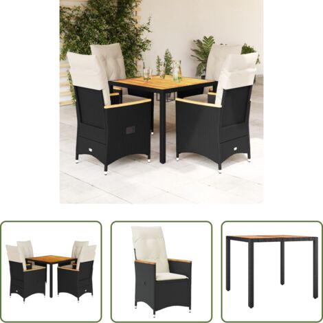 Sedie da giardino reclinabili -  Set da Pranzo da Giardino 5 pz Nero con Cuscini in Polyrattan