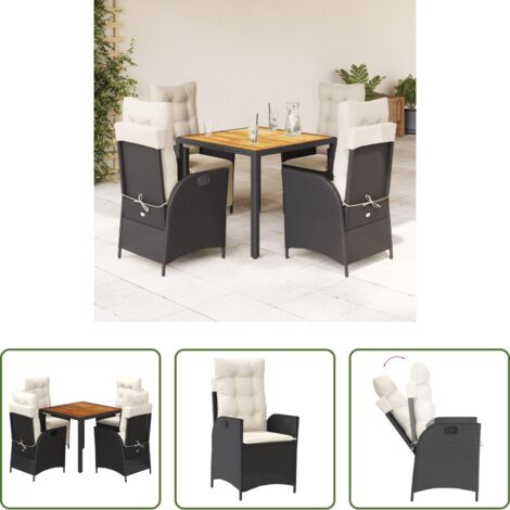 Sedie da giardino reclinabili -  Set da Pranzo da Giardino 5 pz Nero con Cuscini in Polyrattan