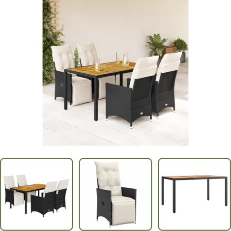 Sedie da giardino reclinabili -  Set da Pranzo da Giardino 5 pz Nero con Cuscini in Polyrattan