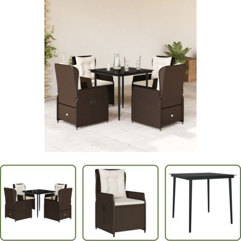 Sedie da giardino reclinabili -  Set da Pranzo da Giardino 5pz con Cuscini in Polyrattan Marrone